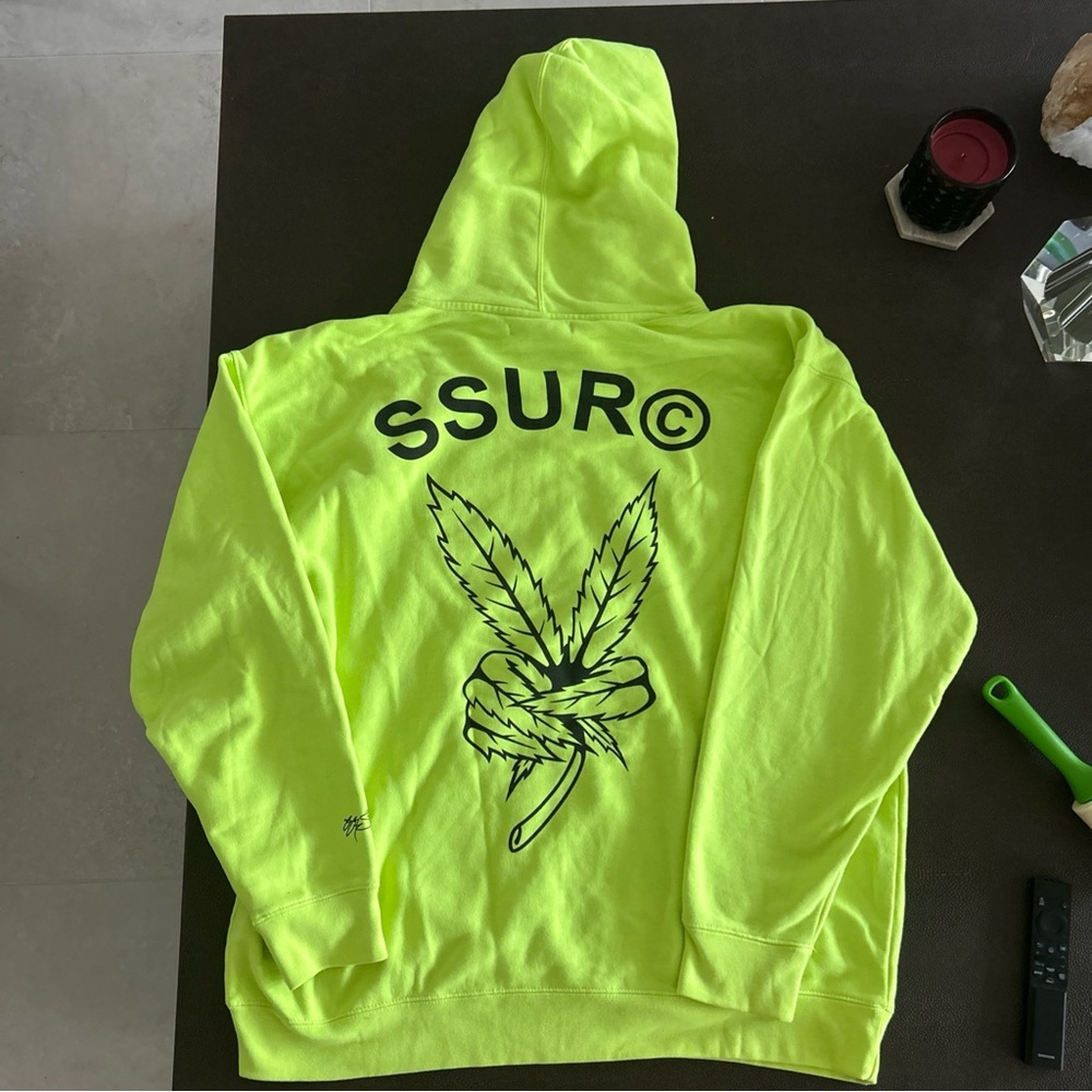 SSUR Marijuana Peace Goody Sweatshirt XXL Hi-Vis Yellow Cotton NY Neon Green